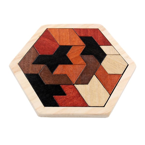 Trä Hexagon Pussel Form Block Tangram Hjärngympa Leksak Geometri Logik IQ Spel Diamond puzzle