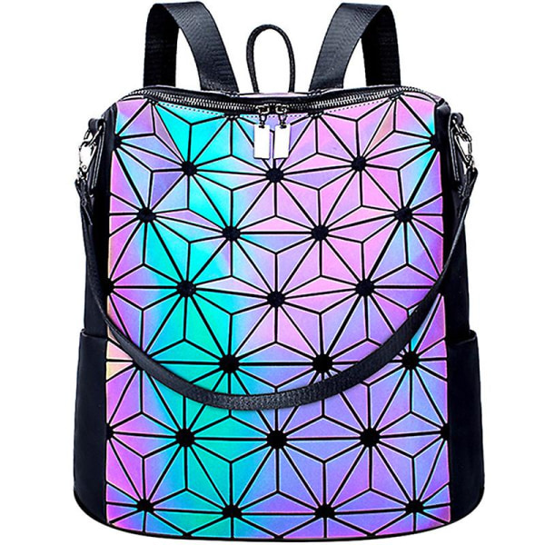 Geometrisk reflekterande holografisk ryggsäck - Mode skolväska Causal Daypack Läderryggsäck Axelväska C