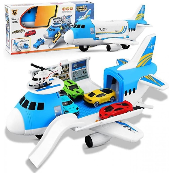 Transport Cargo Airplane Car Leksak Set, 4-delad Mini Car Car Leksak och 1 Helikopter