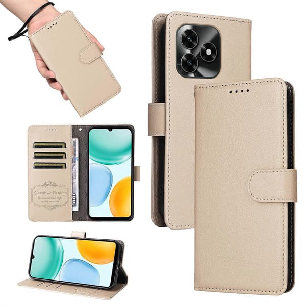 [LCS]Kompatibelt Honor X5c Plus Etui RFID 3 Kortpladser PU Læder Telefonetui med Håndledsrem White