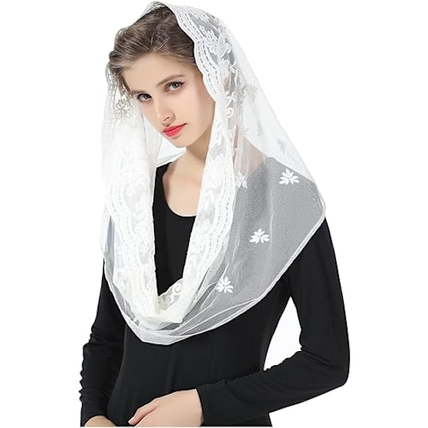 Kyrkslöja katolsk mantilla huvudduk spetssjal för kvinnor mässa latin bön bröllopsceremoni svart vit trasig V103
