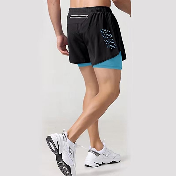 Urheilushortsit miehille 2023 - Kaksikerroksiset treenishortsit, kesän 2-in-1 rantavaatteet, lenkkeilyyn, kuntosalille, juoksuun, Z XXL Fluorescent blue XXL