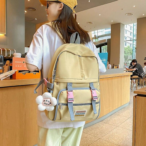 Ryggsekker i minimalistisk japansk stil for kvinner, fritid, godterifarge, reisesekk for tenåringsjenter, store skoleskuldervesker Beige