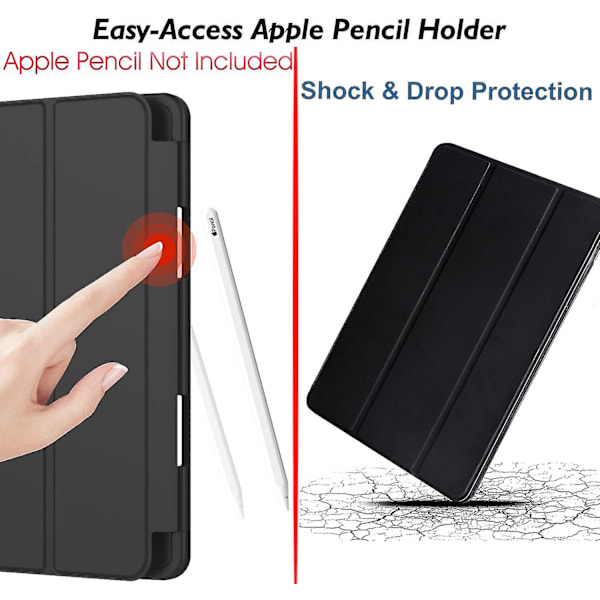 Cover til Ipad Air 4. generation 2020 med penholder, Ipad Air4 10,9 tommer cover, Stødsikkert Smart Shell Black
