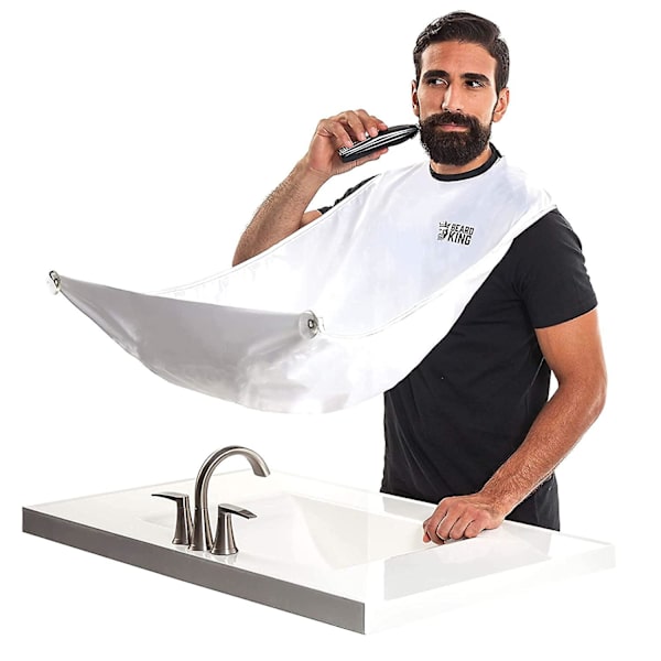 Beard King skægfanger forklæde til mænd deluxe kappe som set i Løvens Hule hårfanger til barbering trimning pleje White (lite version)