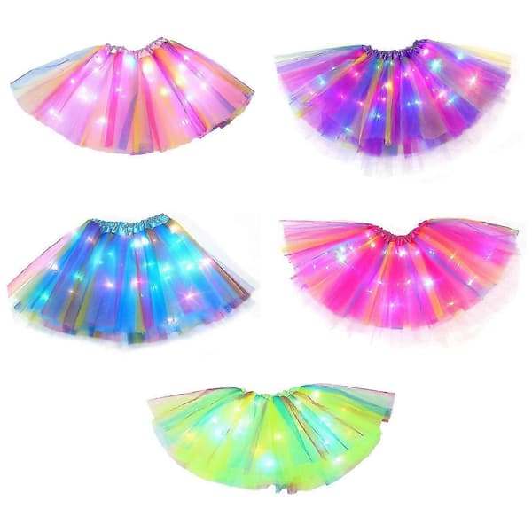 LED Tutu Skjørt Jenter 2-12 år, 3-lags elastisk lysende danseskjørt for prinsessefest rose red