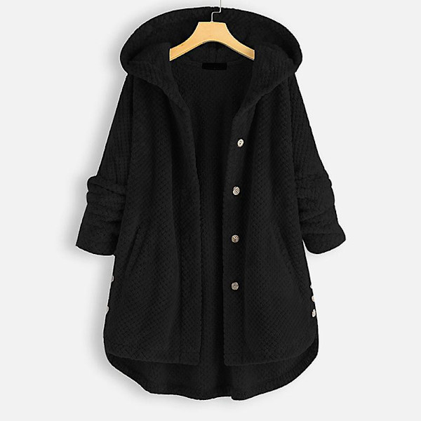 Dame Åben Front Hættetrøjer Langærmet Fleece Cardigans Moderigtigt Løst Varmt Overtøj Til Vinter Ny Black 4XL