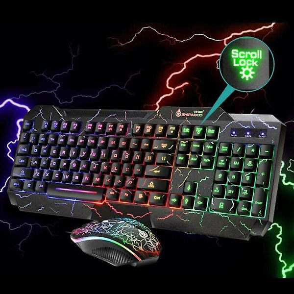 Trådbundet LED Rainbow RGB Gaming Tangentbord och Mus Set Belyst Kompatibelt med PC Laptop
