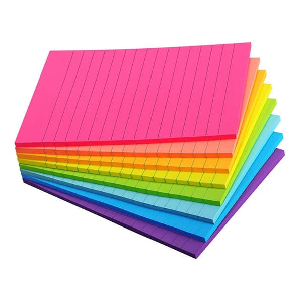 Linjerede sticky notes 100 x 150 mm 45 blokke 6 farver Stærkt klæbende huskesedler