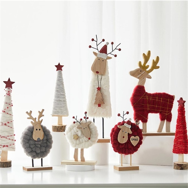 Julgransprydnader i trä med snögubbe och tomte Style4