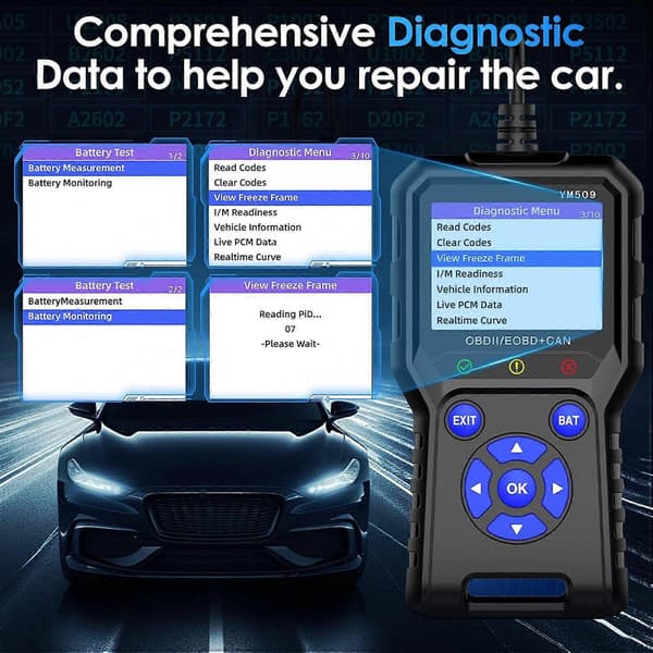 Feilkodefjerner Motorfeilkodeleser EVAP- og O2-sensortester OBD2 Bildiagnoseverktøy 13 språk