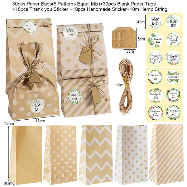 30 st, Ny julklappspåse, Kraftpapper, Med klistermärken,