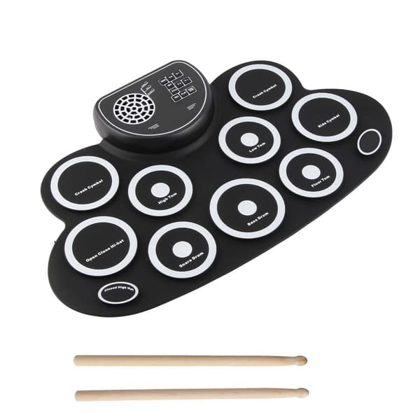 [LCS] Electronic Drum Kit USB Rechargeable Dual Speakers Kids Roll-Up Drum Practice Board White 1