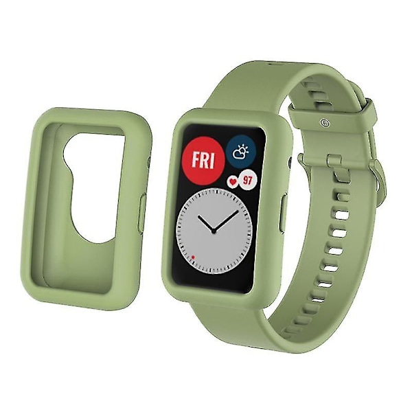 Silikoniranneke Huawei Watch Fit -kelloon, Vaihtoranneke + Naarmuuntumaton kellokotelo, vaaleanvihreä, mintunvihreä Style G Huawei Watch Fit Light green, Mint Green