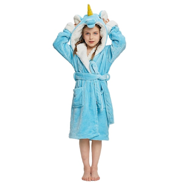 Reedca Piger Enhjørning Morgenkåbe Blød Hætte Badekåbe Nattøj Loungewear Gaver Til Piger Småbørn Børn Sherpa Blå Enhjørning 3-4 Years