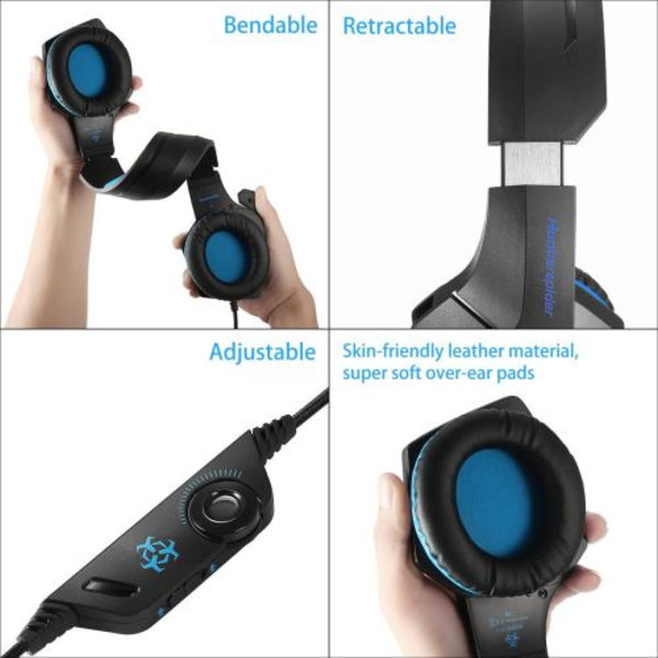 V1 Gaming LED-mikrofonheadset kompatibelt med PS4, PS4 Pro/Slim, Xbox One