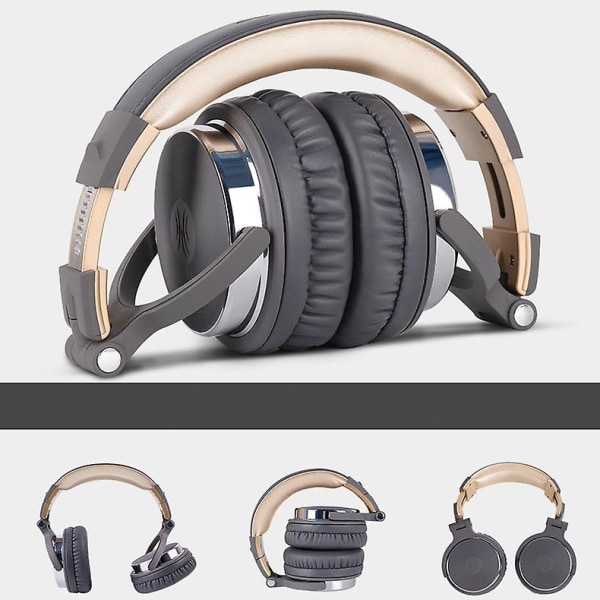 Over Ear-hörlurar, trådbundna basheadset med 50 mm drivrutin, hopfällbara lätta hörlurar med mikrofon för inspelning grey