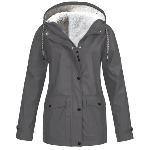 Dam Vinterjacka med Fleece Foder, Utomhuskläder för Bergsklättring, Jacka med Huva och Dragkedja Gray 4XL