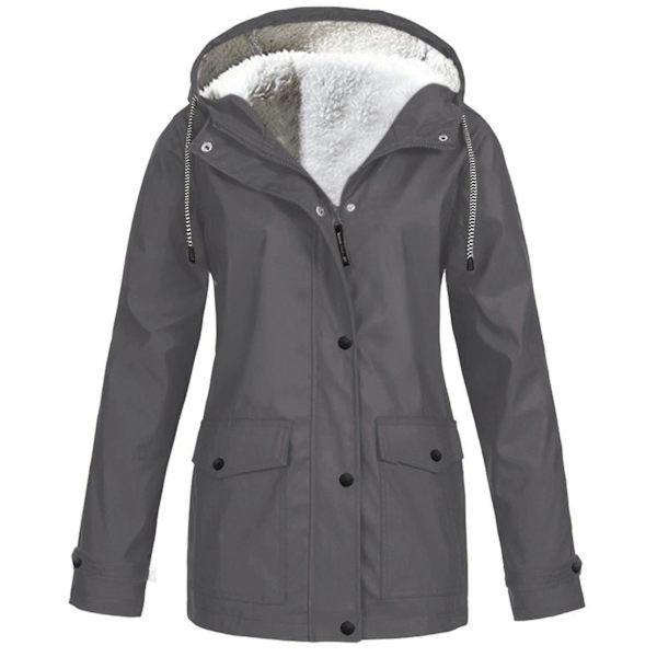 Dame Efterår Og Vinter Plus Fleece Jakke Udendørs Bjergbestigningstøj Hættejakke Lynlås Og Gray 4XL