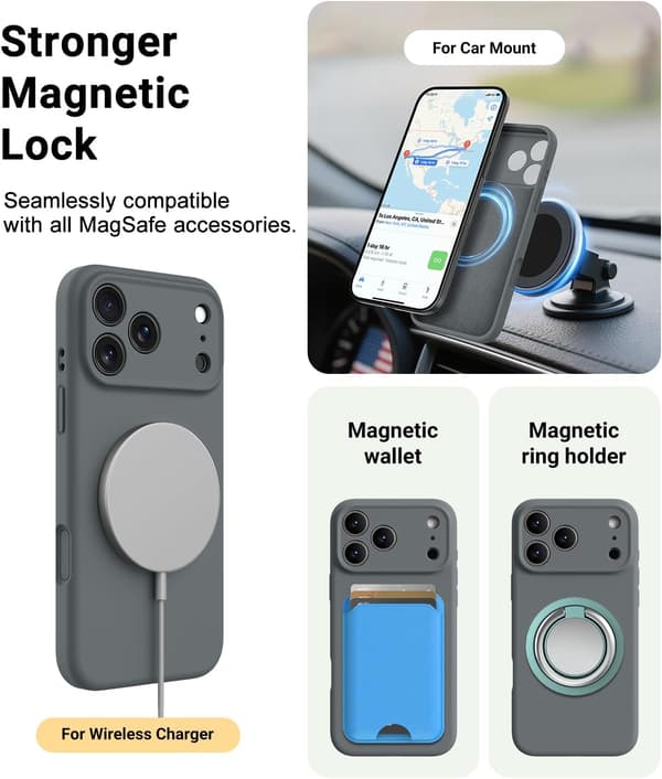 [LCS] Magnetisk silikondeksel til iPhone 17 Pro, Magsafe-kompatibel, Støtsikker iPhone 17 Pro iPhone 17 Pro Gris anthracite