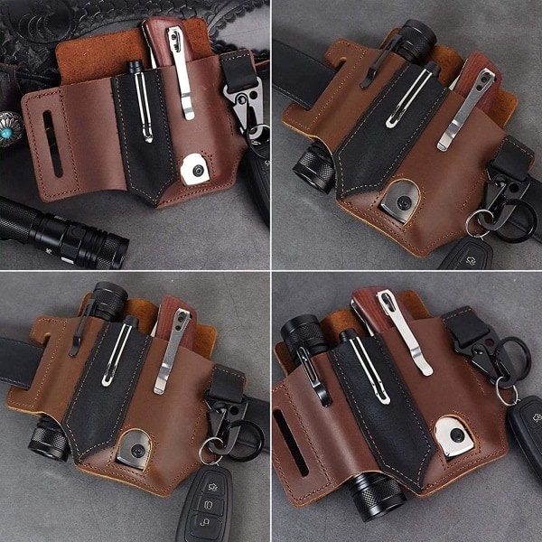 Med nyckelhållare multi, läder bälteshälla midja multi tool hölster, edc multi tool bälteshölster för träning, camping, klättring, fiske, resor