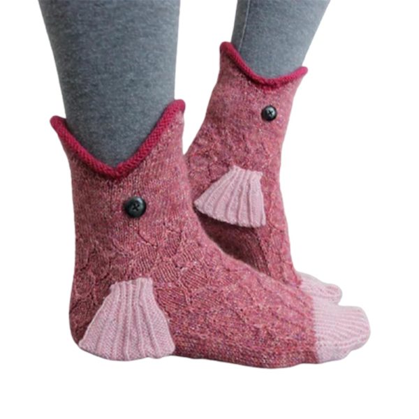 Stickade Krokodilsockor för Kvinnor Kreativa Djurformade Ankelsockor Vintervarma Pink fish