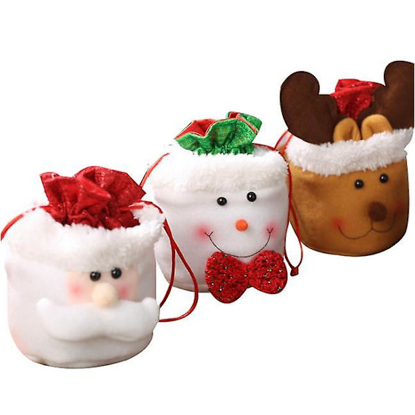 Julväskor med Dragsko 3st Snögubbe Jultomte Julgodisväskor