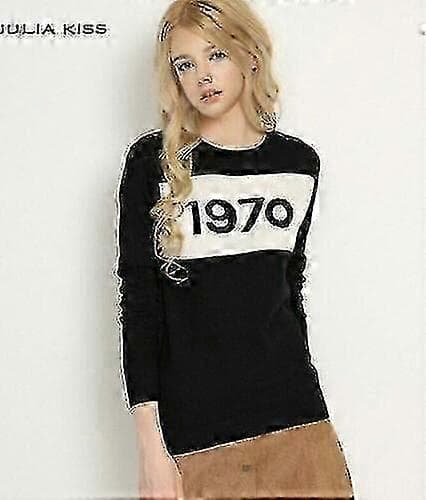 1970 Jumper Pullover Bella Designer Sort Orange Dame Langærmet Strikket Top Black S