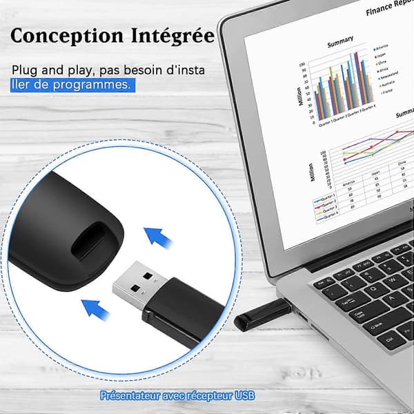 Presentatør 2,4 GHz trådløs presentatør med USB-mottaker, rød laserpeker, presentasjon med fjernkontroll