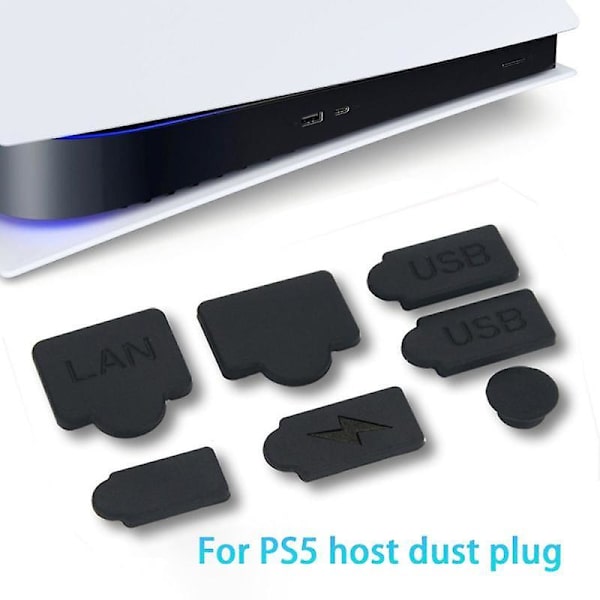 7 st svarta silikon dammskydd för PS5 spelkonsol USB HDMI-gränssnitt dammskydd dammtäta plugg tillbehör delar Red