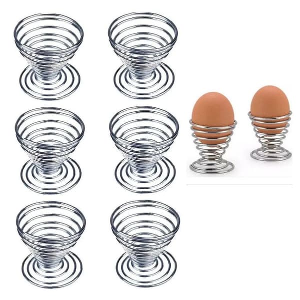 [LCS] 6 Pcs Stainless Steel Spiral Spring Egg Cups for Breakfast, Hard Boiled Eggs, Grill/Egg Stand