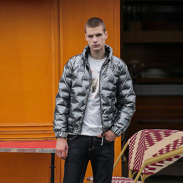 Herre Dunjakke Hætte Puffer Jakke Isoleret Letvægts Vinterjakke Silver 4XL