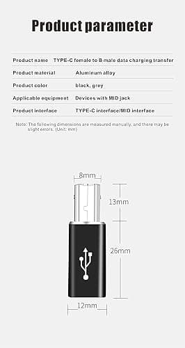 [LCS] USB C til USB B-adapter (2-pakning), kompatibel med skrivere, MIDI