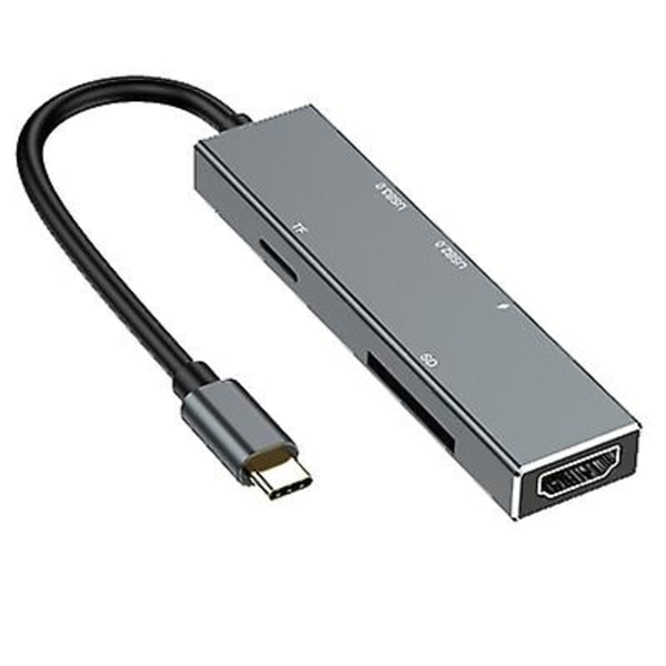 Type-C - HDMI -laajennustelakka, 6-in-1-keskitin USB 3.0- ja SD/TF-tuella
