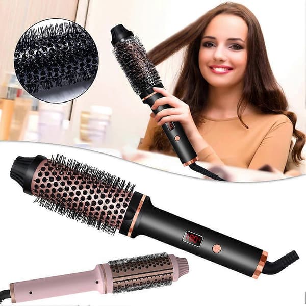 Termisk hårbørste krølling rettetang varm børste for hårstyling tilbehør Black EU plug