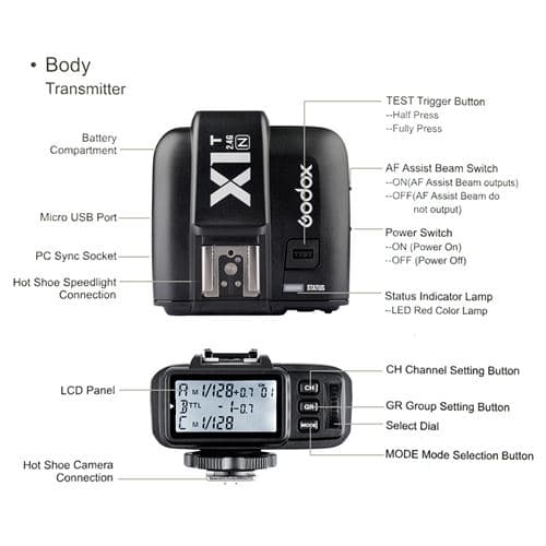 Godox X1T-N TTL 2.4G Flash Trigger Trådløs Sender Kompatibel med N