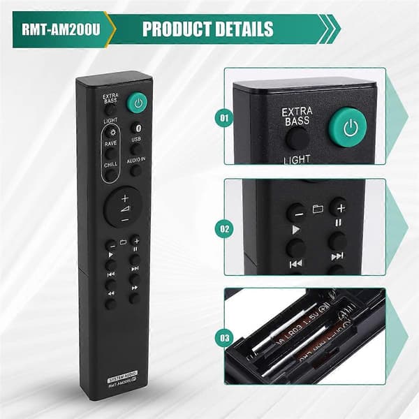 Erstatningsfjernkontroll for -AM200U GTK-XB7 høyttalersystem