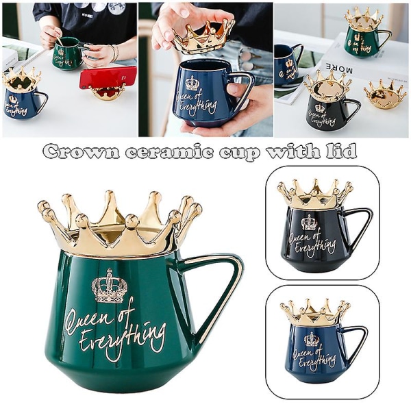 Queen Of Everything Mugg Med Kronlock Och Sked Keramisk Kaffekopp Gåva Till Flickvän Fru Dark Blue