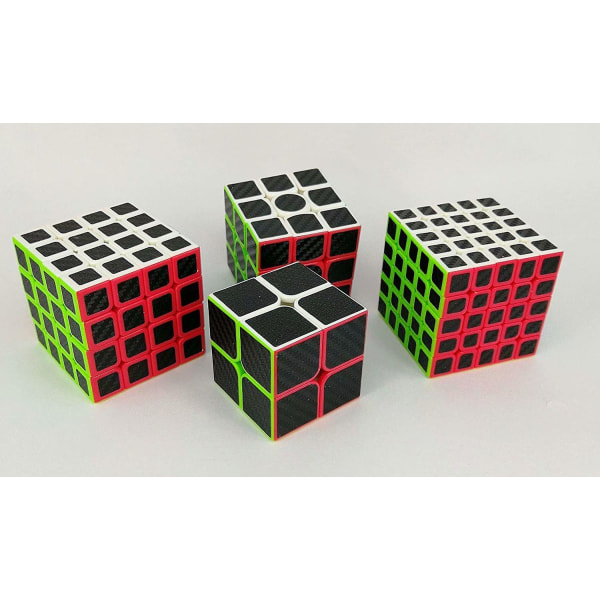 Magic Cube Set med 2x2x2, 3x3x3, 4x4x4, 5x5x5 kolfiberdekal Speed ​​Puzzle Cube Pack