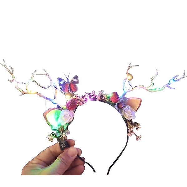 Huvudbonad Ny Lysande Älghorn Hårband Älg Hårband Krans Colored lights