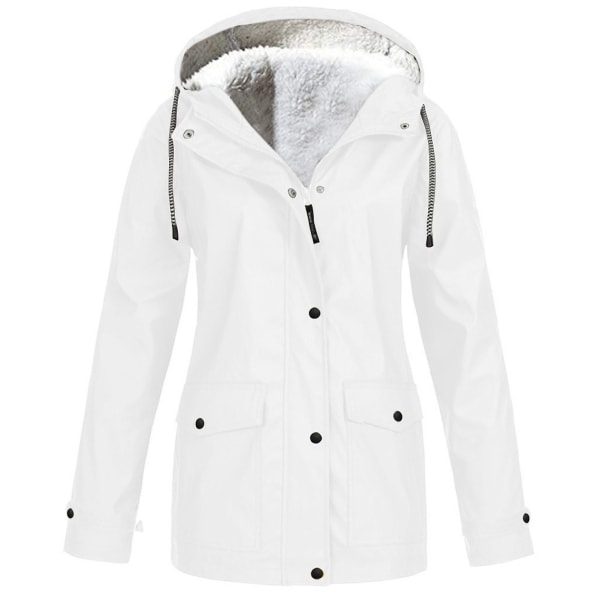 Dam Vinterjacka med Fleece Foder, Utomhuskläder för Bergsklättring, Jacka med Huva och Dragkedja White L