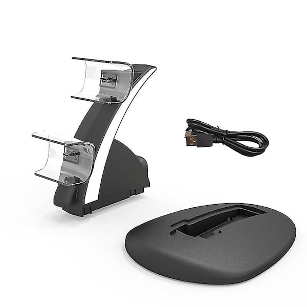 Ny Ps5-spilcontrolleroplader med dobbelt USB-C-opladningsport, LED-indikator, ladestation/dock/stander, kompatibel med Playstation 5-gamepad black