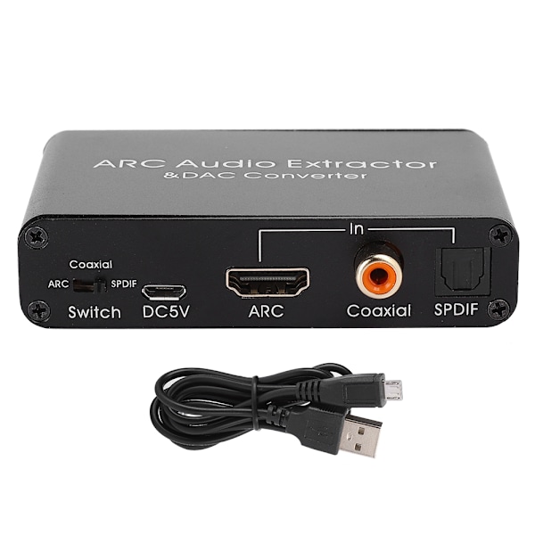 HDMI ARC Audio Extractor, RCA Stereo Output, 3.5mm Hovedtelefonport med Højtydende Forstærker, Optisk TOSLINK SPDIF til Hjemmebiografsystemer
