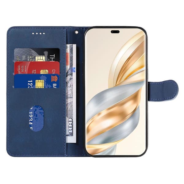 Plånboksfodral i läder med stativ och böjd linjedesign för Honor Magic7 Lite 5G Blue