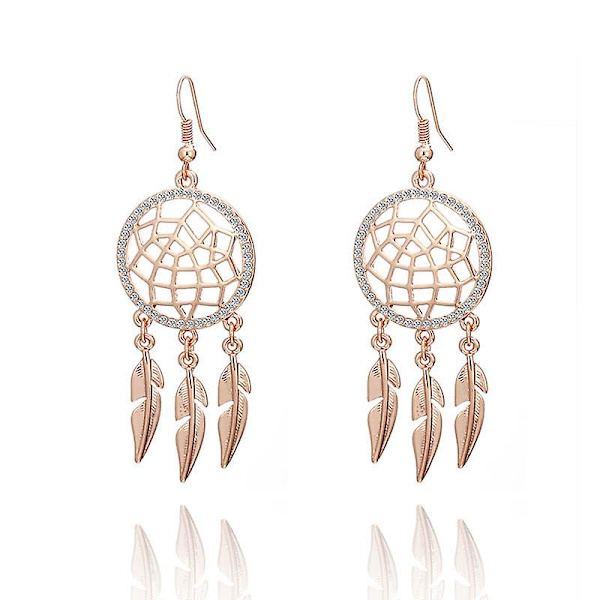 Pitkä Tupsu Lehti Sulka Kaulakoru Korvakoru Ontto Korut Unisieppari Riipus Kaulakoru Naisille Rose Gold Earring
