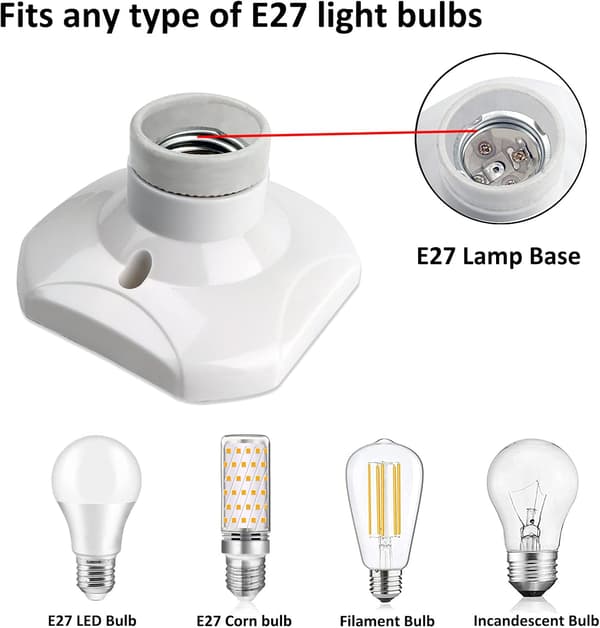 [LCS] E27 Ceiling Socket with Screw, E27 Garage Socket, AC 220-240V, LED Lamp Holder, White Plastic Lamps, 4-Pack 4pc