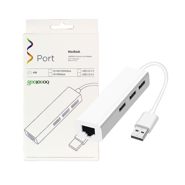 [LCS] USB Ethernet med 3-ports USB Hub 2.0 RJ45 LAN Netværkskort USB til Ethernet-adapter kompatibel med Mac iOS Android PC