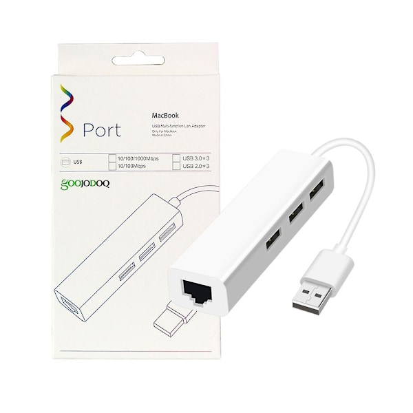 Usb Ethernet med 3 Port Usb Hub 2.0 Rj45 Lan Netværkskort Usb til Ethernet Adapter til Mac Ios Android Pc