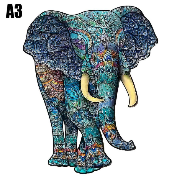 Träpussel Vuxna Barn Animal Shape Jigsaw Familjeleksaker present A3 Elephant