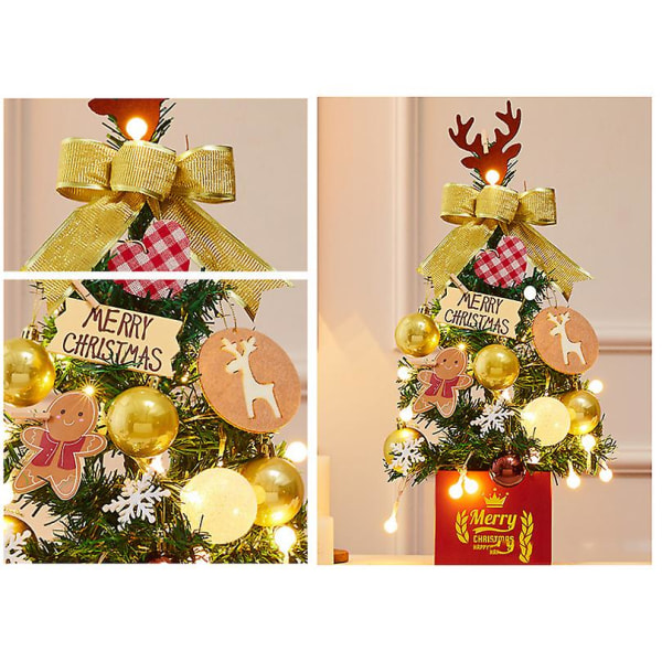 Juletre 45cm LED Kunstig Juletre Med Kongle Lyslenke gold